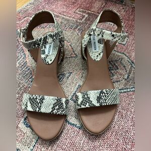 Steve Madden April Snake-Print Ankle-Strap Sandals Block Heel